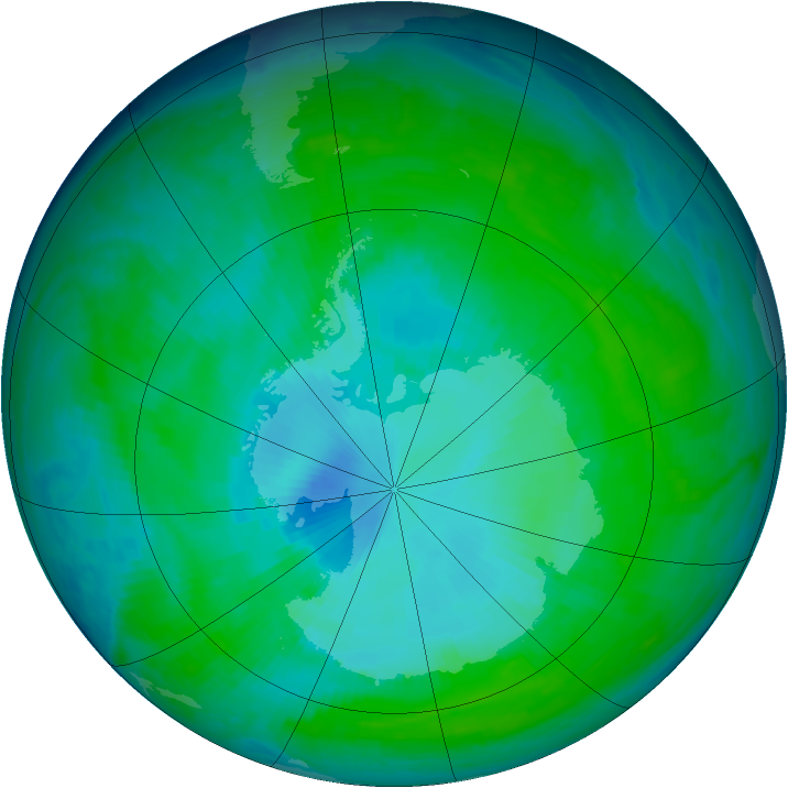 Antarctic ozone map for 29 December 1997